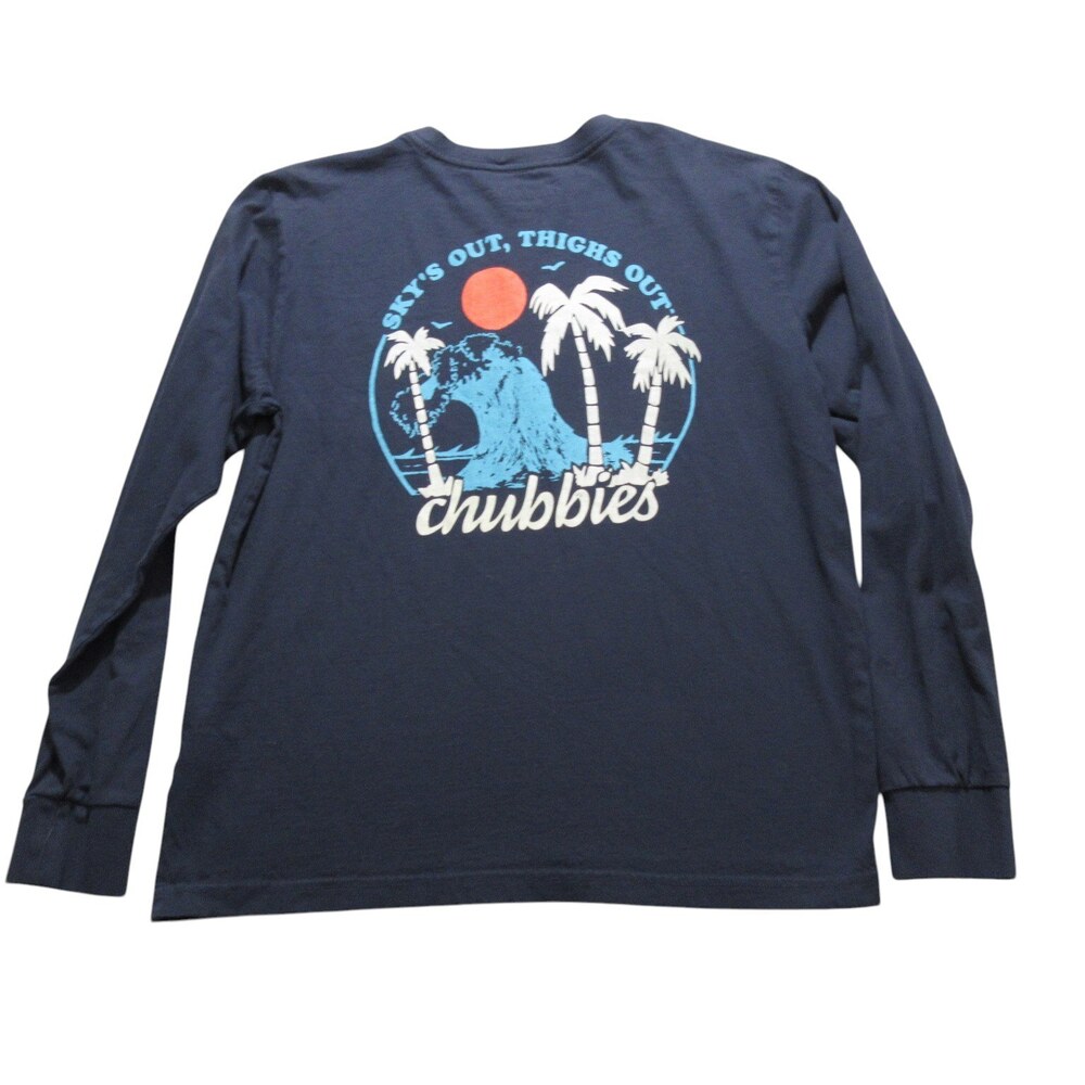 Chubbies Mens T Shirt L Navy Blue Graphic Stretch 100% Cotton Pocket Logo